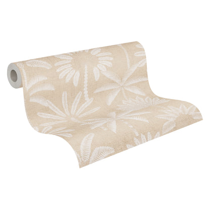 Mustertapete Palmen-Silhouetten Beige-Weiß - 10,05 m x 0,53 m