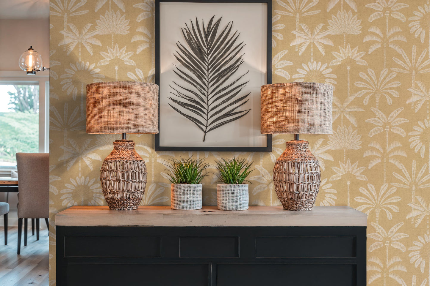 Mustertapete Palmen-Silhouetten Ocker-Gold - 10,05 m x 0,53 m