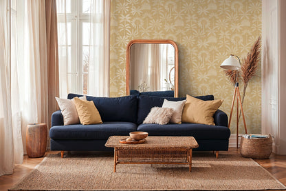 Mustertapete Palmen-Silhouetten Ocker-Gold - 10,05 m x 0,53 m