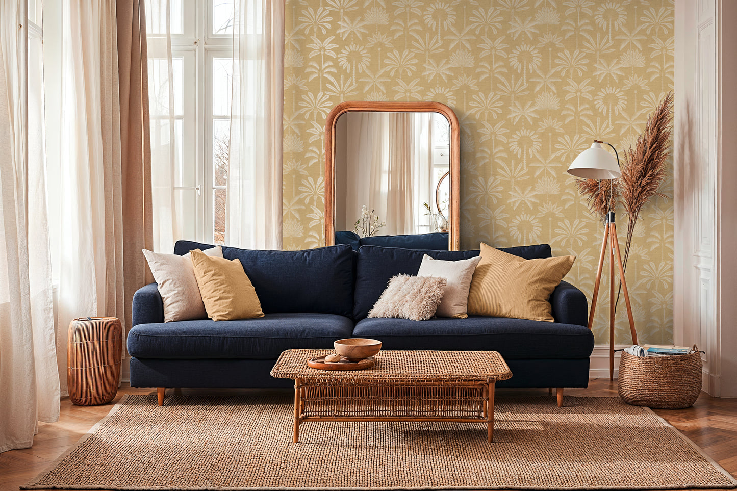 Mustertapete Palmen-Silhouetten Ocker-Gold - 10,05 m x 0,53 m
