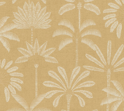 Mustertapete Palmen-Silhouetten Ocker-Gold - 10,05 m x 0,53 m