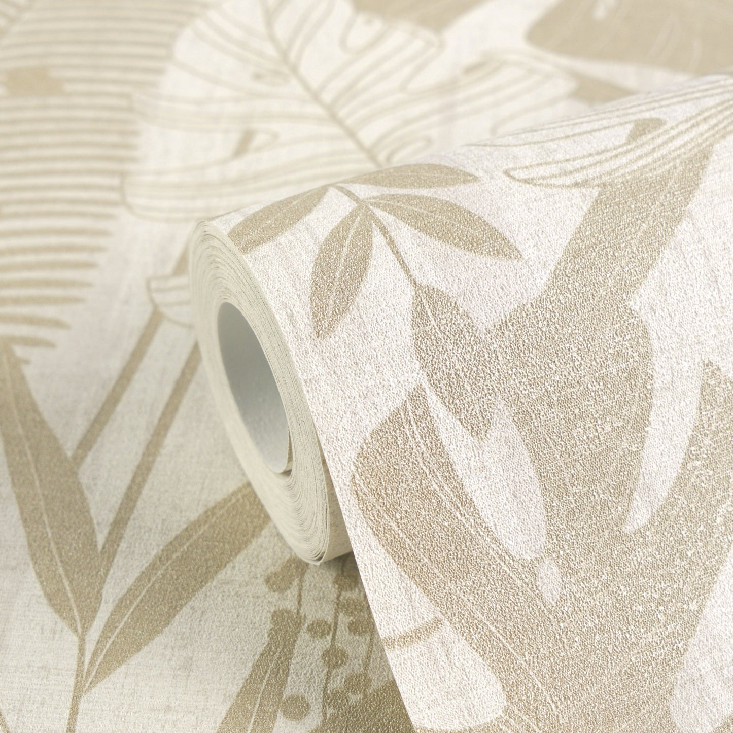 Mustertapete Tropische Blätter Beige - 10,05 m x 0,53 m