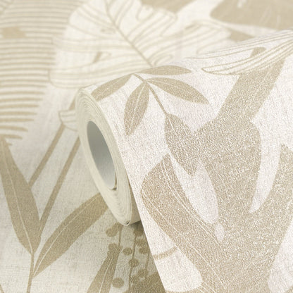 Mustertapete Tropische Blätter Beige - 10,05 m x 0,53 m