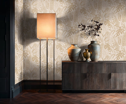 Mustertapete Tropische Blätter Beige - 10,05 m x 0,53 m