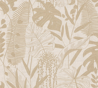Mustertapete Tropische Blätter Beige - 10,05 m x 0,53 m