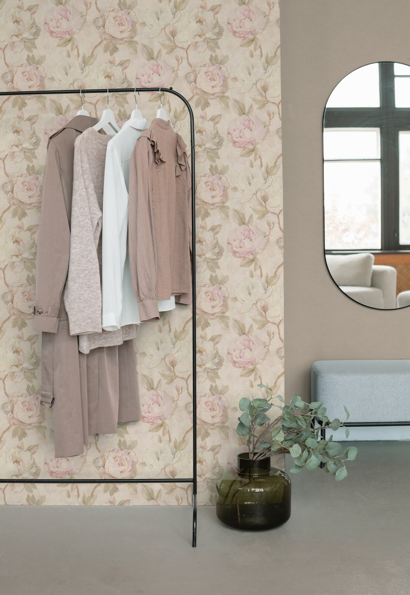 Mustertapete Pfingstrosen Pastellrosa & Creme - 10,05 m x 0,53 m