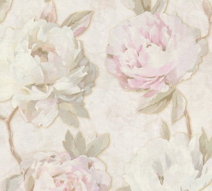 Mustertapete Pfingstrosen Pastellrosa & Creme - 10,05 m x 0,53 m