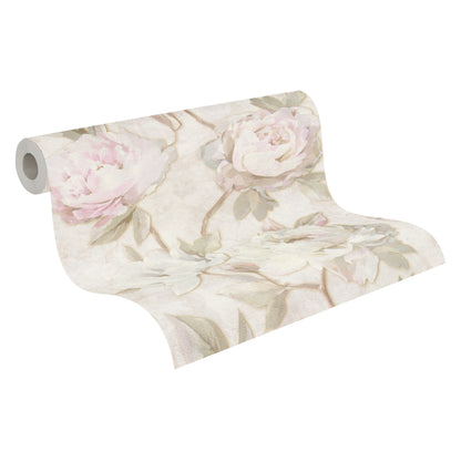 Mustertapete Pfingstrosen Pastellrosa & Creme - 10,05 m x 0,53 m