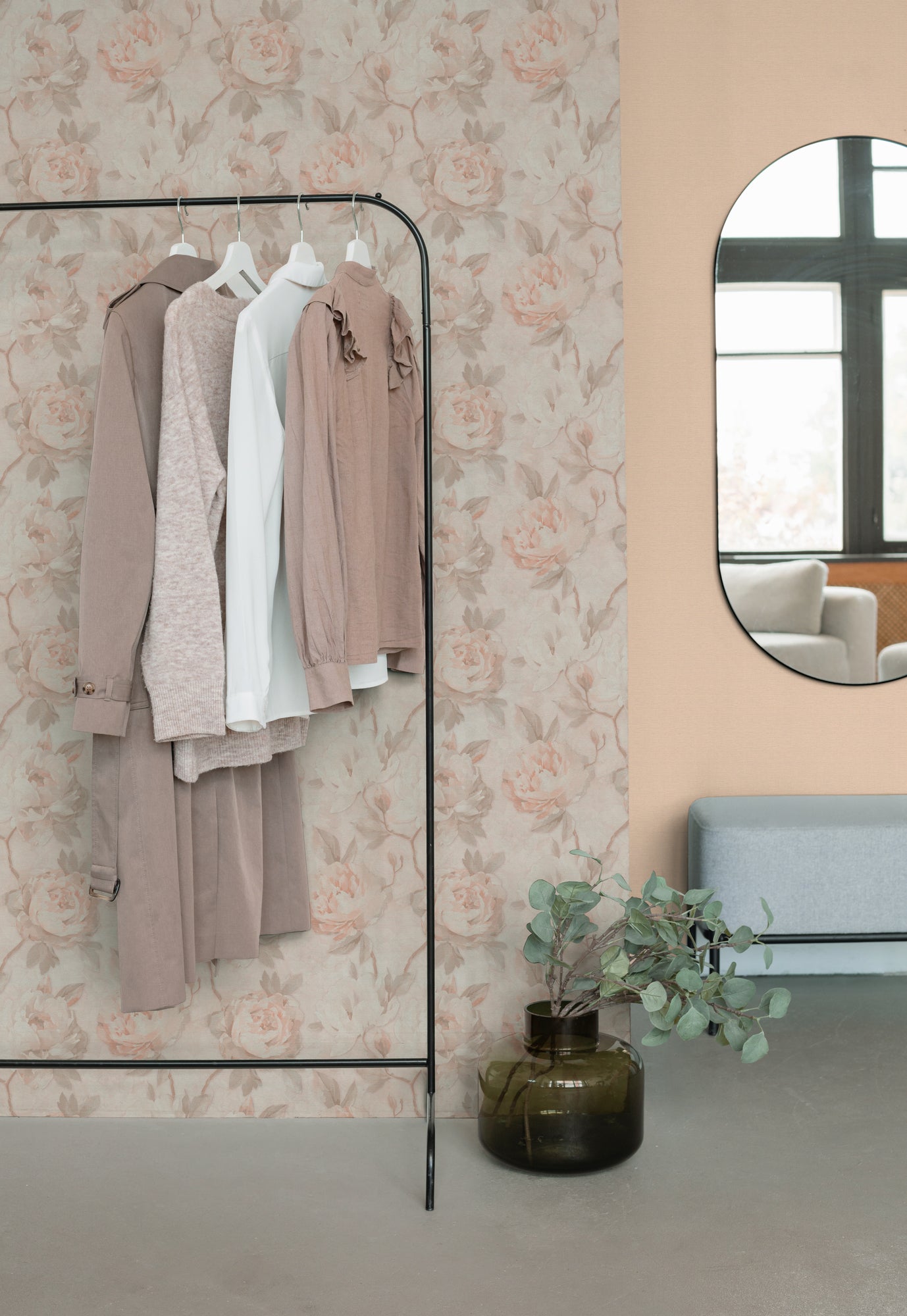 Mustertapete Pfingstrosen Pastellorange & Creme - 10,05 m x 0,53 m