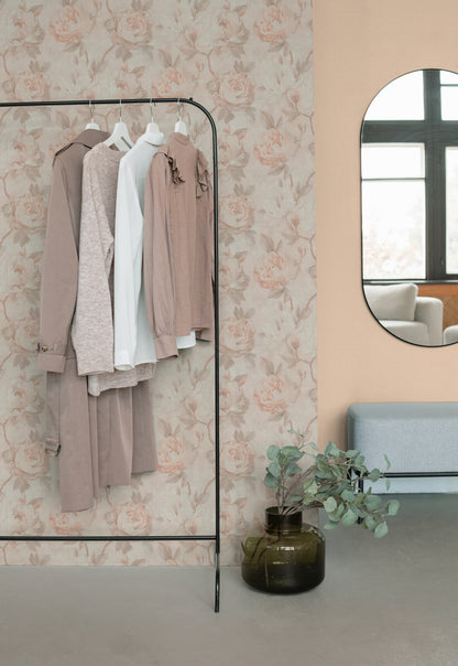 Mustertapete Pfingstrosen Pastellorange & Creme - 10,05 m x 0,53 m