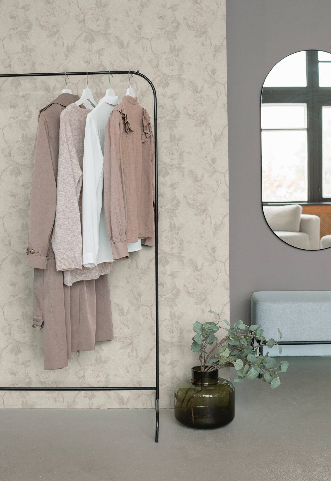 Mustertapete Pfingstrosen Hellbeige & Creme - 10,05 m x 0,53 m