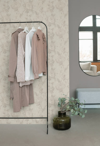 Mustertapete Pfingstrosen Hellbeige & Creme - 10,05 m x 0,53 m