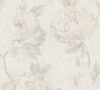 Mustertapete Pfingstrosen Hellbeige & Creme - 10,05 m x 0,53 m