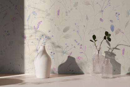 Mustertapete Wiesenblumen Violett & Blau - 10,05 m x 0,53 m