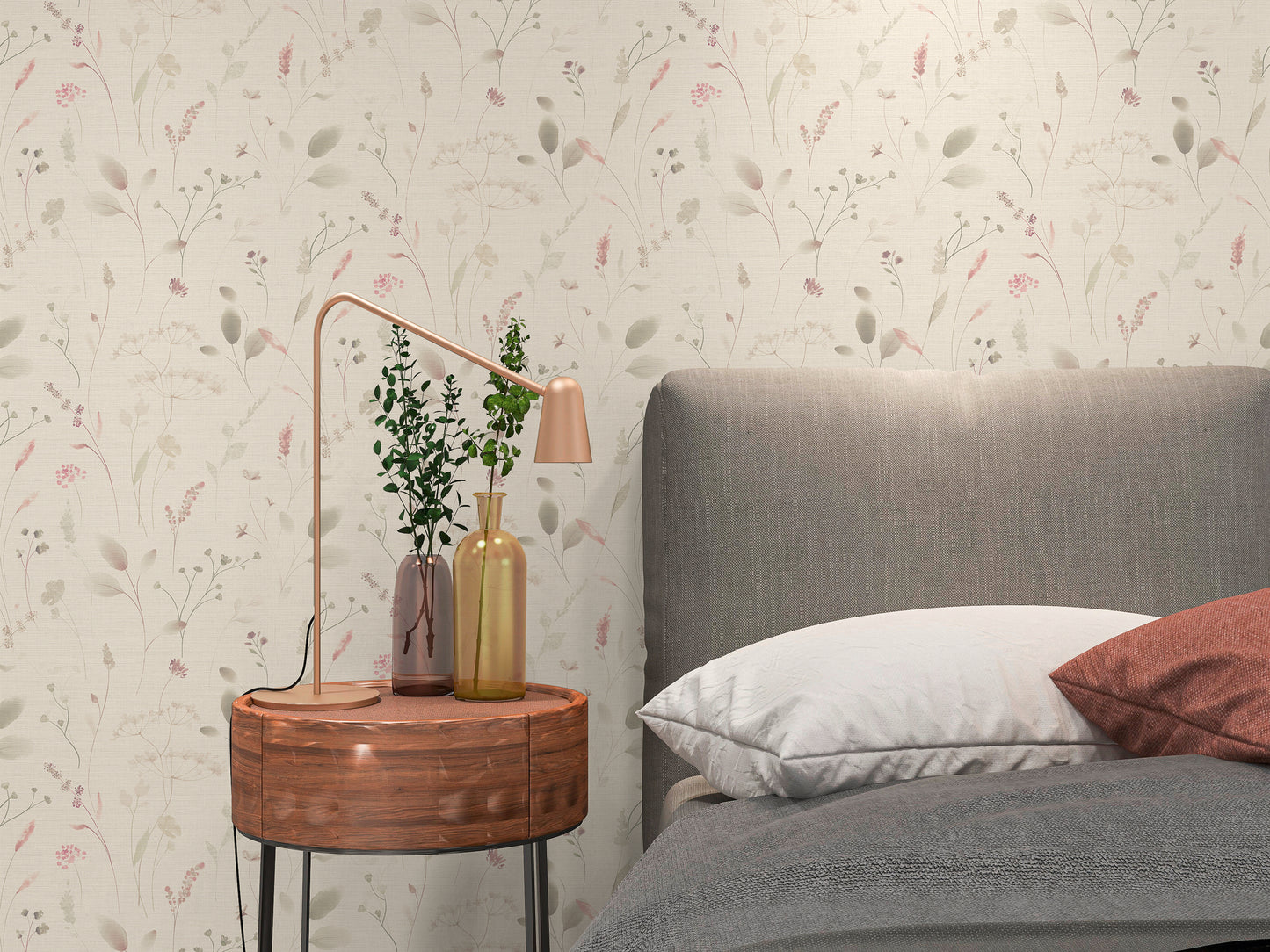 Mustertapete Wiesenblumen Altrosa & Beige - 10,05 m x 0,53 m