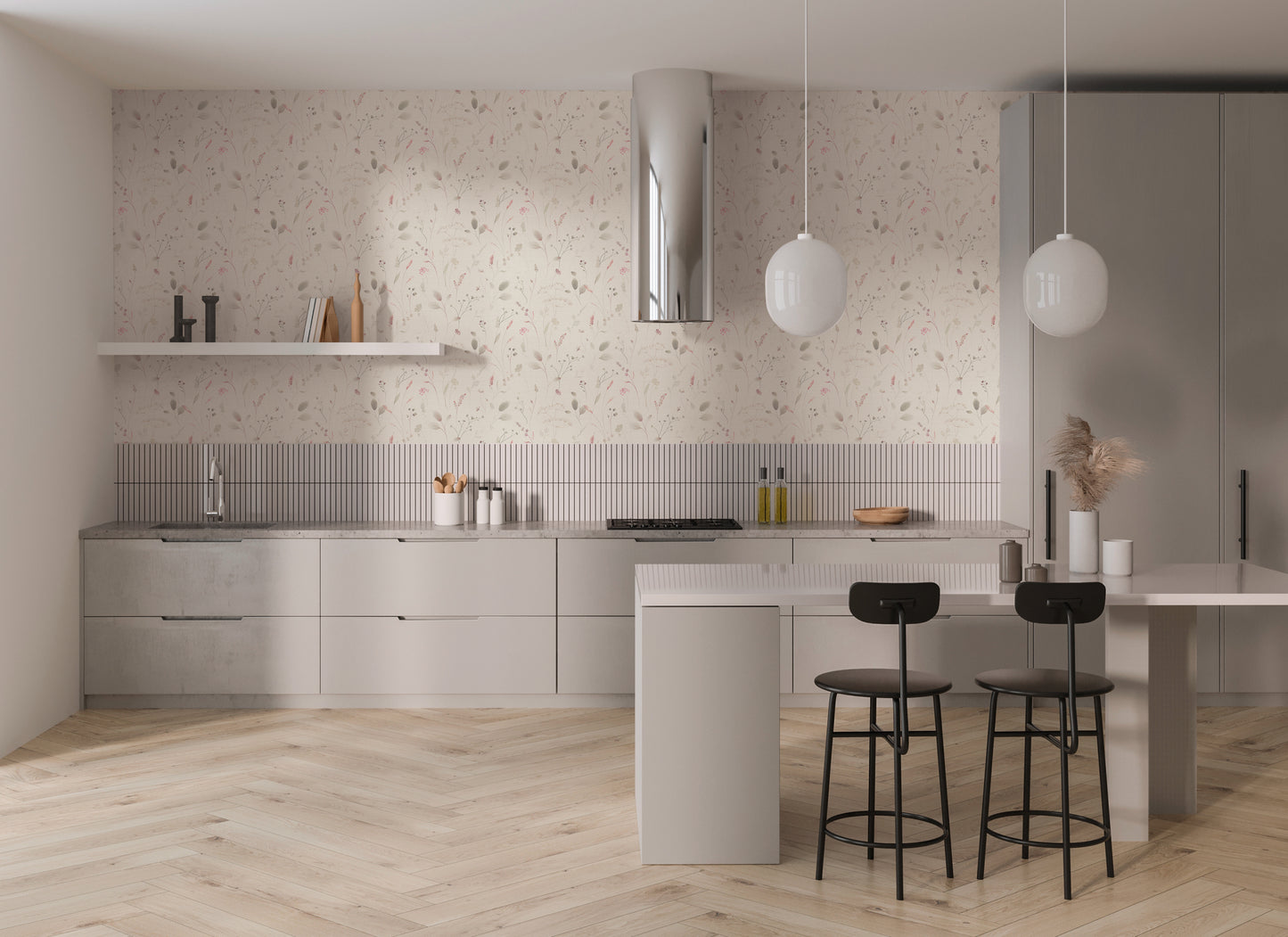Mustertapete Wiesenblumen Altrosa & Beige - 10,05 m x 0,53 m