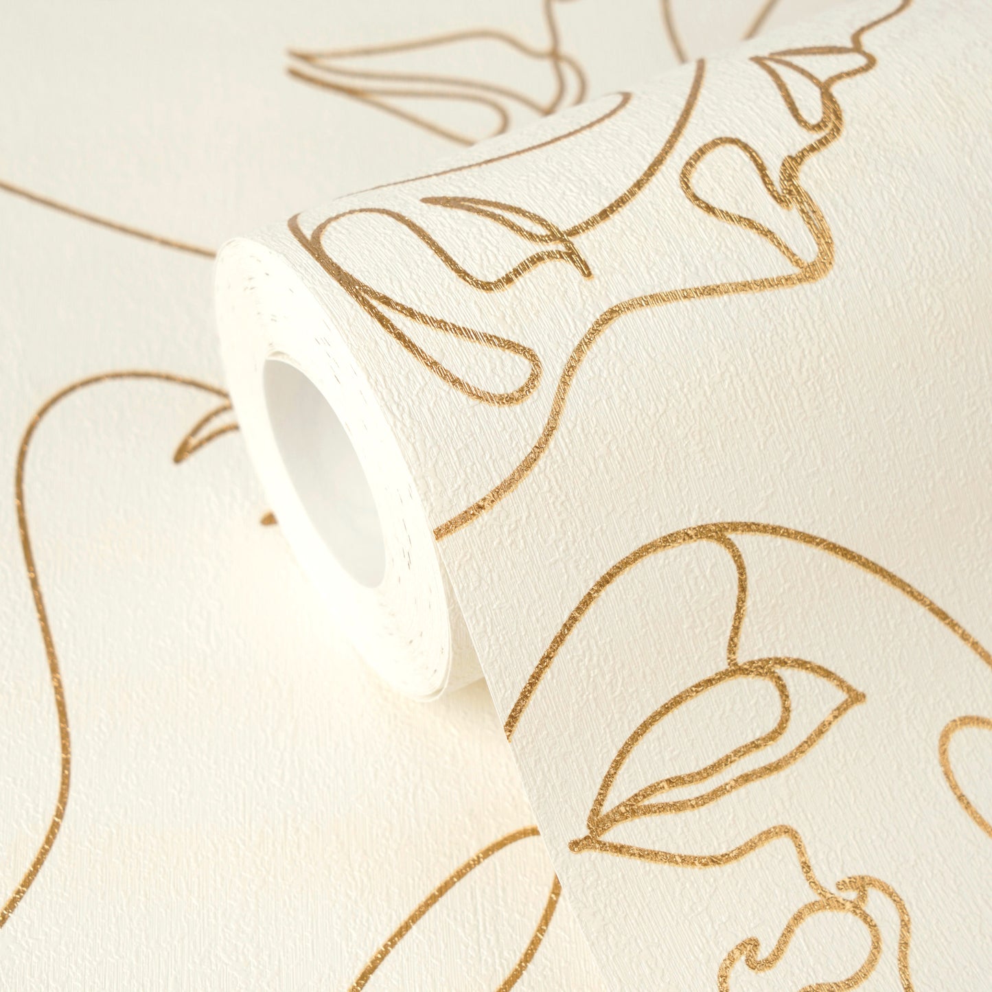 Mustertapete Gesichter Line-Art Gold & Creme - 10,05 m x 0,53 m