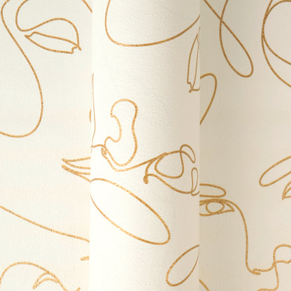 Mustertapete Gesichter Line-Art Gold & Creme - 10,05 m x 0,53 m