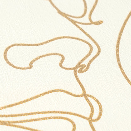 Mustertapete Gesichter Line-Art Gold & Creme - 10,05 m x 0,53 m