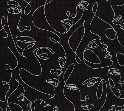 Mustertapete Gesichter Line-Art Weiß & Schwarz - 10,05 m x 0,53 m