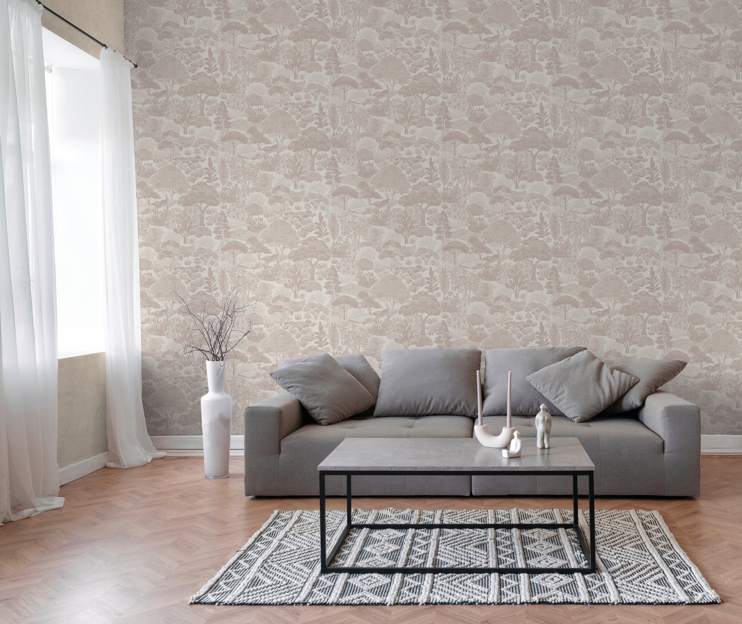 Mustertapete Japanische Landschaft Altrosa - 10,05 m x 0,53 m