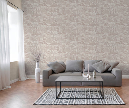 Mustertapete Japanische Landschaft Altrosa - 10,05 m x 0,53 m