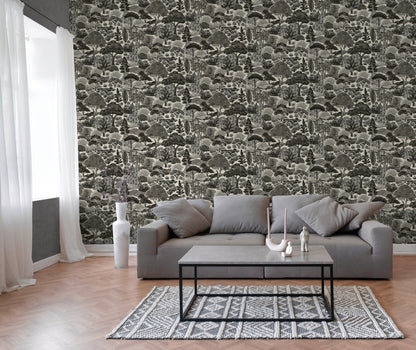 Mustertapete Japanische Landschaft Schwarz-Beige - 10,05 m x 0,53 m