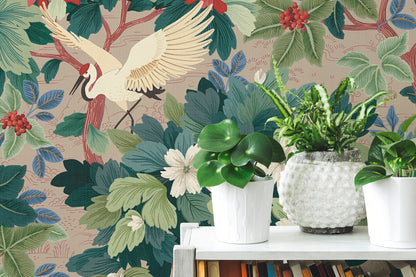 Mustertapete Kranich & Flora Bunt - 10,05 m x 0,53 m