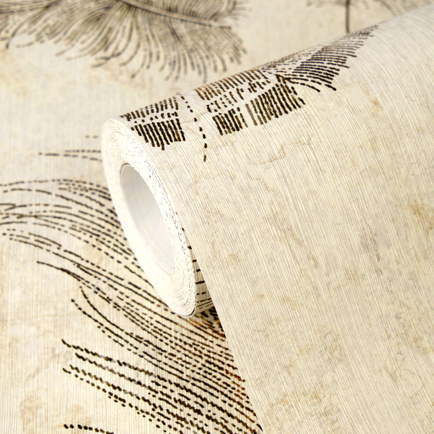 Mustertapete Federn Beige-Braun - 10,05 m x 0,53 m