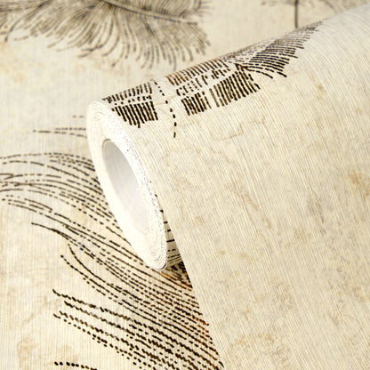Mustertapete Federn Beige-Braun - 10,05 m x 0,53 m