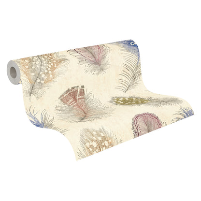 Mustertapete Federn Bunt - 10,05 m x 0,53 m
