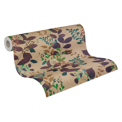 Mustertapete Blattranken Violett-Ocker - 10,05 m x 0,53 m