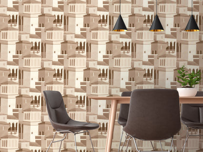 Mustertapete Mediterrane Architektur Beige - 10,05 m x 0,53 m
