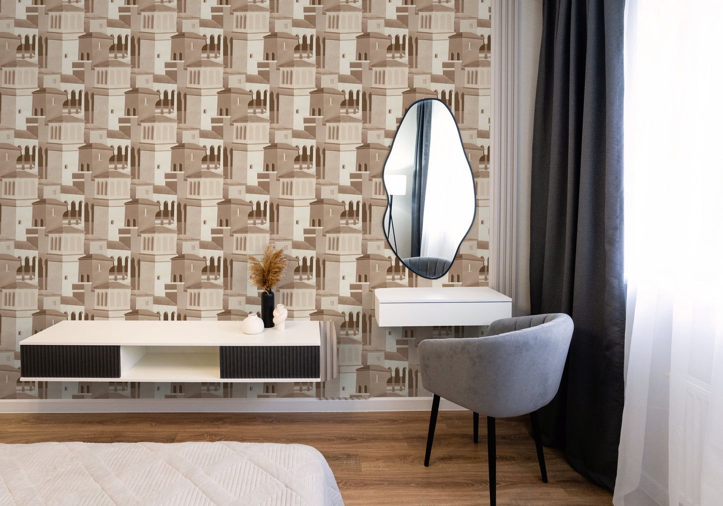 Mustertapete Mediterrane Architektur Beige - 10,05 m x 0,53 m