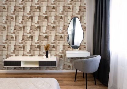 Mustertapete Mediterrane Architektur Beige - 10,05 m x 0,53 m