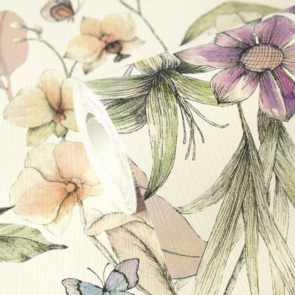 Mustertapete Florale Träumerei Pastell - 10,05 m x 0,53 m
