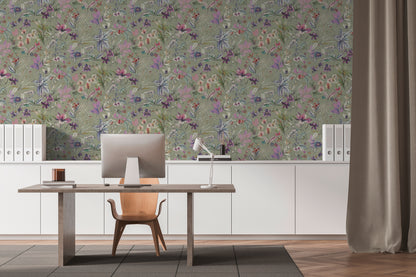 Mustertapete Florale Träumerei Salbei - 10,05 m x 0,53 m