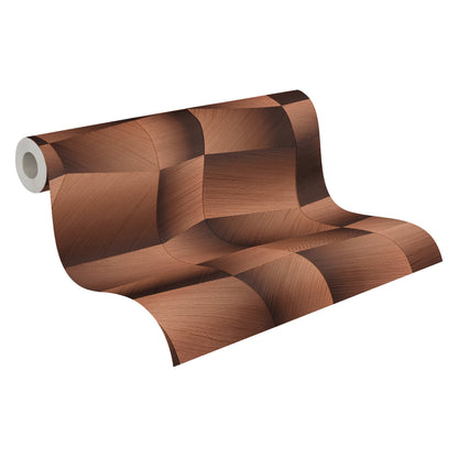 Mustertapete 3D-Geometrie Kupferbraun - 10,05 m x 0,53 m