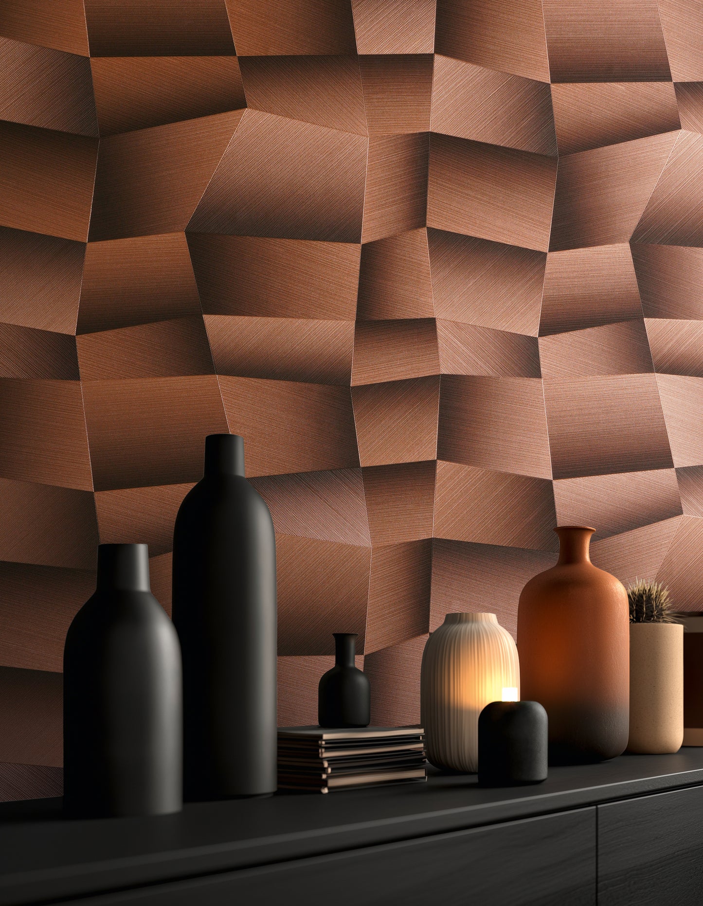 Livingwalls Vibes & Styles Damian - Refined Dimensions Geometrische Tapete Braun - 10,05 m x 0,53 m