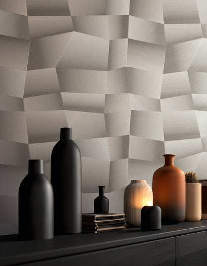 Mustertapete 3D-Geometrie Taupe-Grau - 10,05 m x 0,53 m