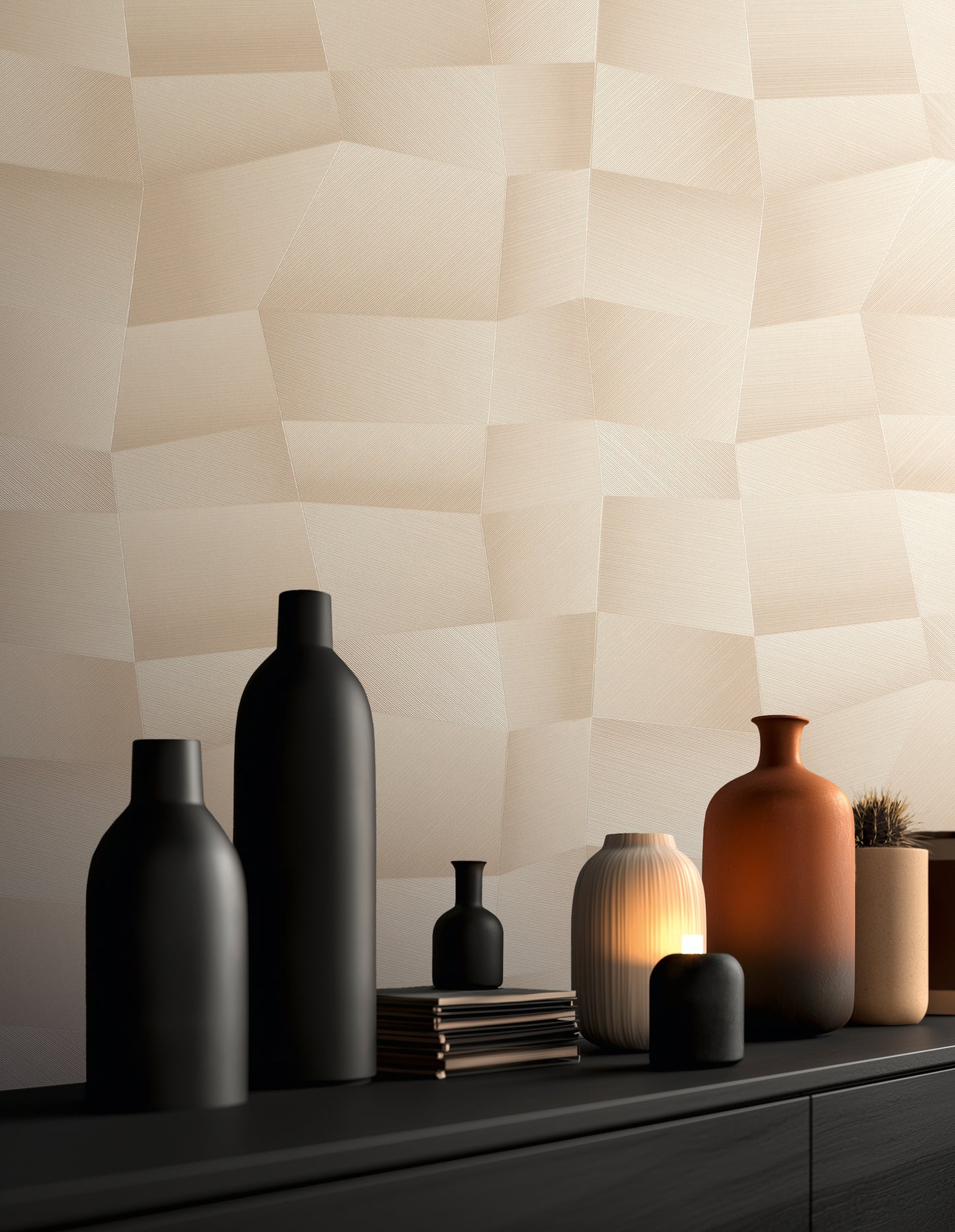 Livingwalls Vibes & Styles Damian - Refined Dimensions Geometrische Tapete Beige - 10,05 m x 0,53 m