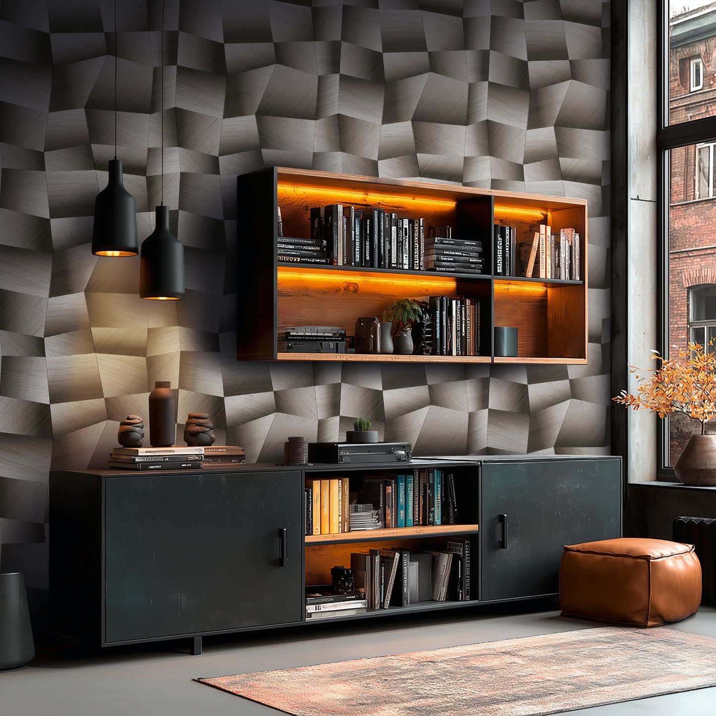 Livingwalls Vibes & Styles Damian - Refined Dimensions Geometrische Tapete Grau Schwarz - 10,05 m x 0,53 m