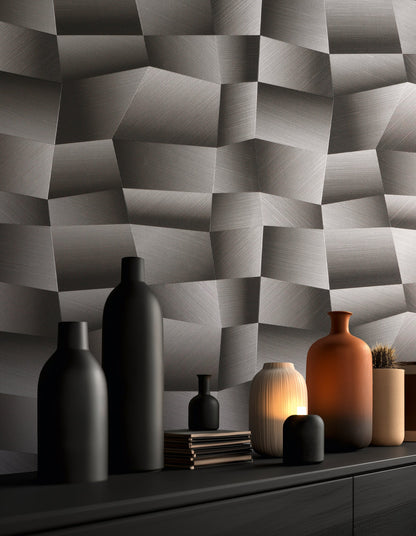 Mustertapete 3D-Geometrie Anthrazit-Bronze - 10,05 m x 0,53 m