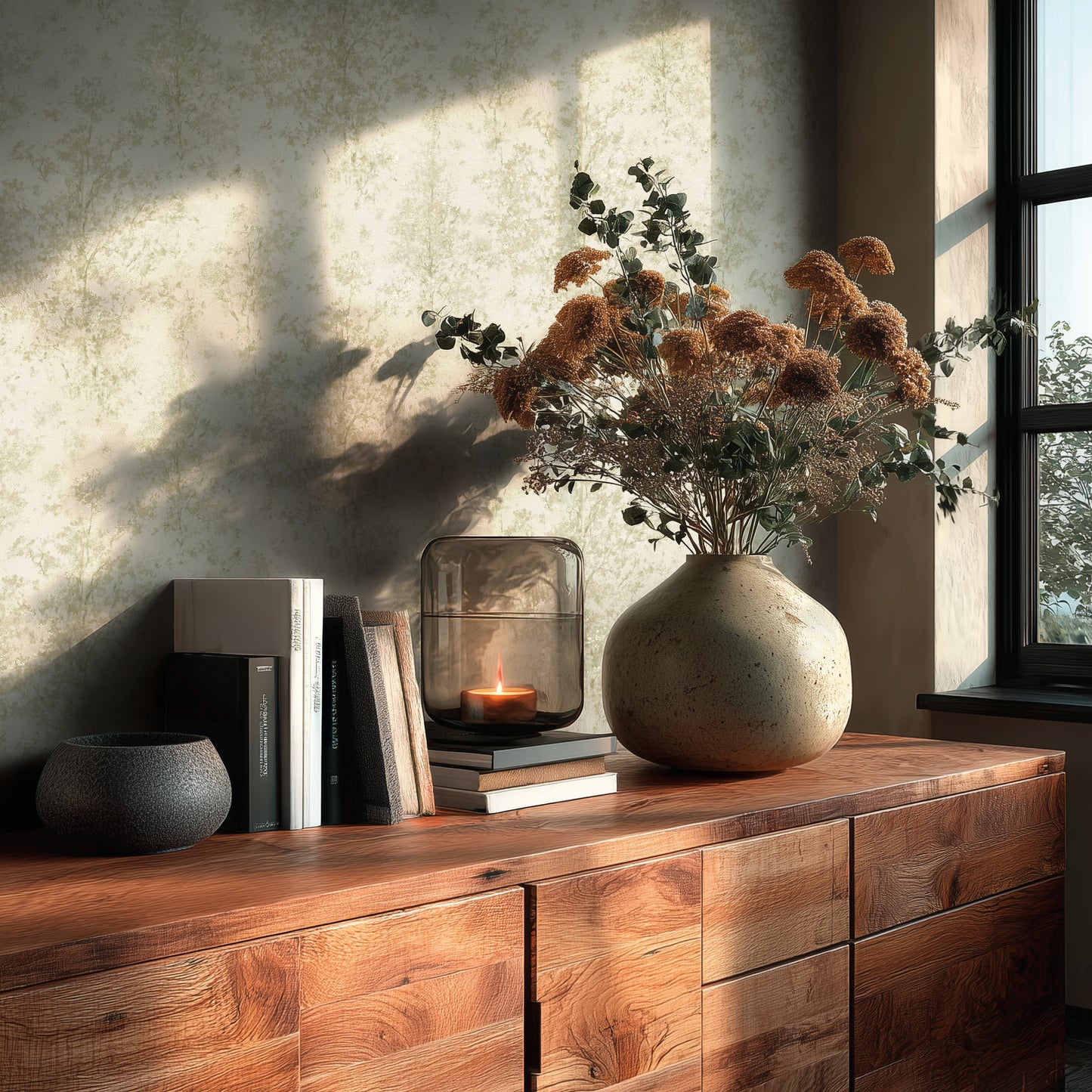 Livingwalls Vibes & Styles Astrid - Whispering Woods Bäume Creme Grün - 10,05 m x 0,53 m