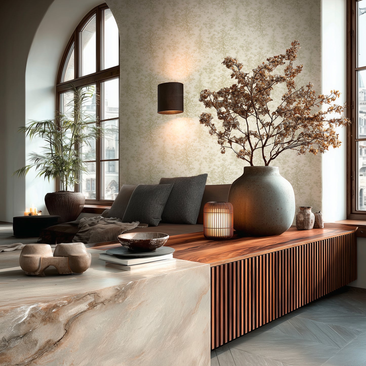 Livingwalls Vibes & Styles Astrid - Whispering Woods Bäume Creme Grün - 10,05 m x 0,53 m