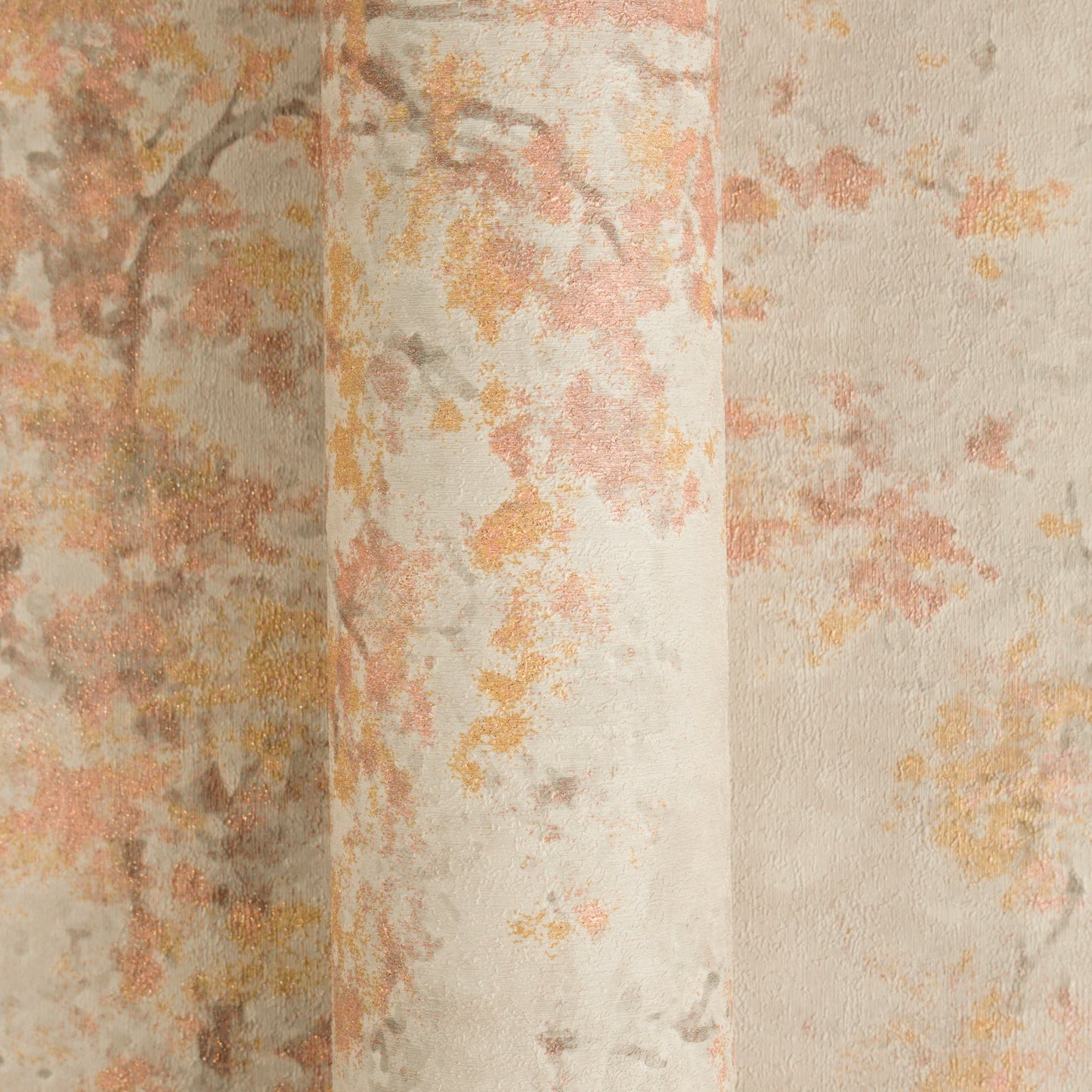 Mustertapete Baum-Silhouette Terrakotta-Gold - 10,05 m x 0,53 m