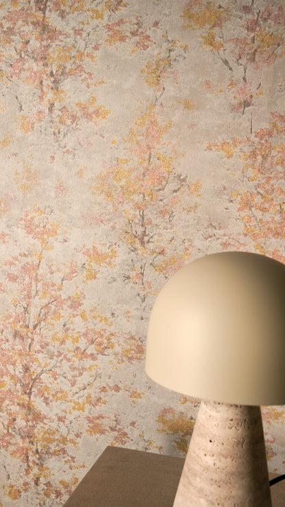 Mustertapete Baum-Silhouette Terrakotta-Gold - 10,05 m x 0,53 m