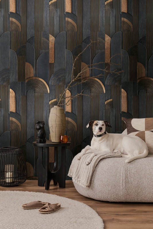 Fototapete Art Déco Schwarz Gold - 1,59 m x 2,80 m
