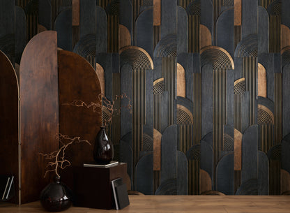 Fototapete Art Déco Schwarz Gold - 1,59 m x 2,80 m