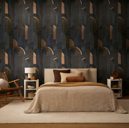 Fototapete Art Déco Schwarz Gold - 1,59 m x 2,80 m